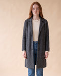 Notched Collar Cardigan in Dark Grey, front view on model