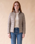 Lightweight Puffer Jacket in Grey, front view on model