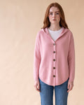 Hooded Button Cardigan in Pink, front view on model