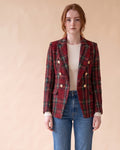 Plaid Tweed Blazer in Red, front view on model