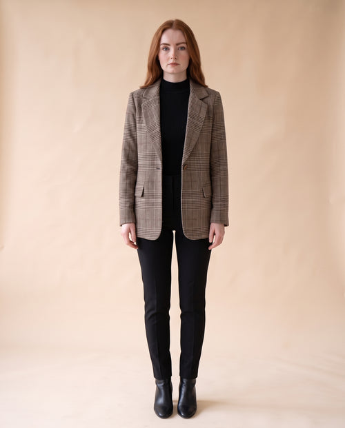 Women's Relaxed Check Blazer with Structured Lapels - front view on model