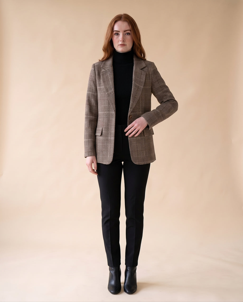 Women's Relaxed Check Blazer with Structured Lapels - styled view on model