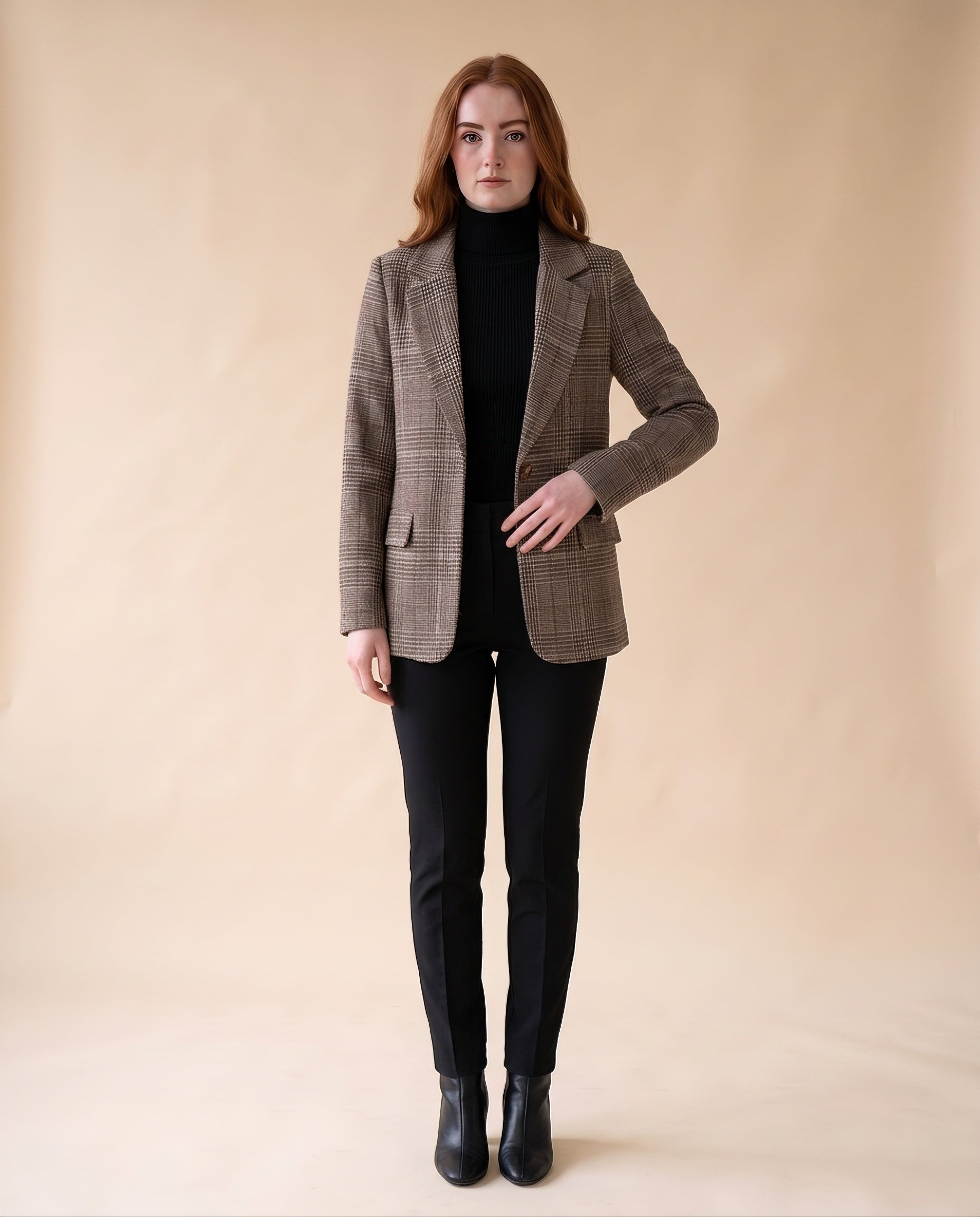 Women's Relaxed Check Blazer with Structured Lapels - styled view on model