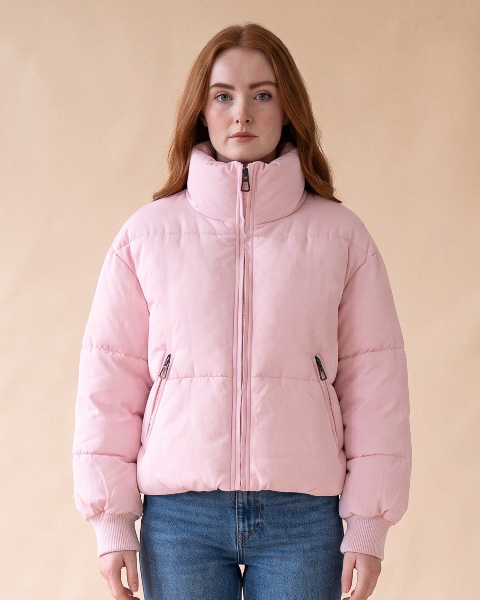 Women's Cropped Oversized Puffer Jacket in Pink