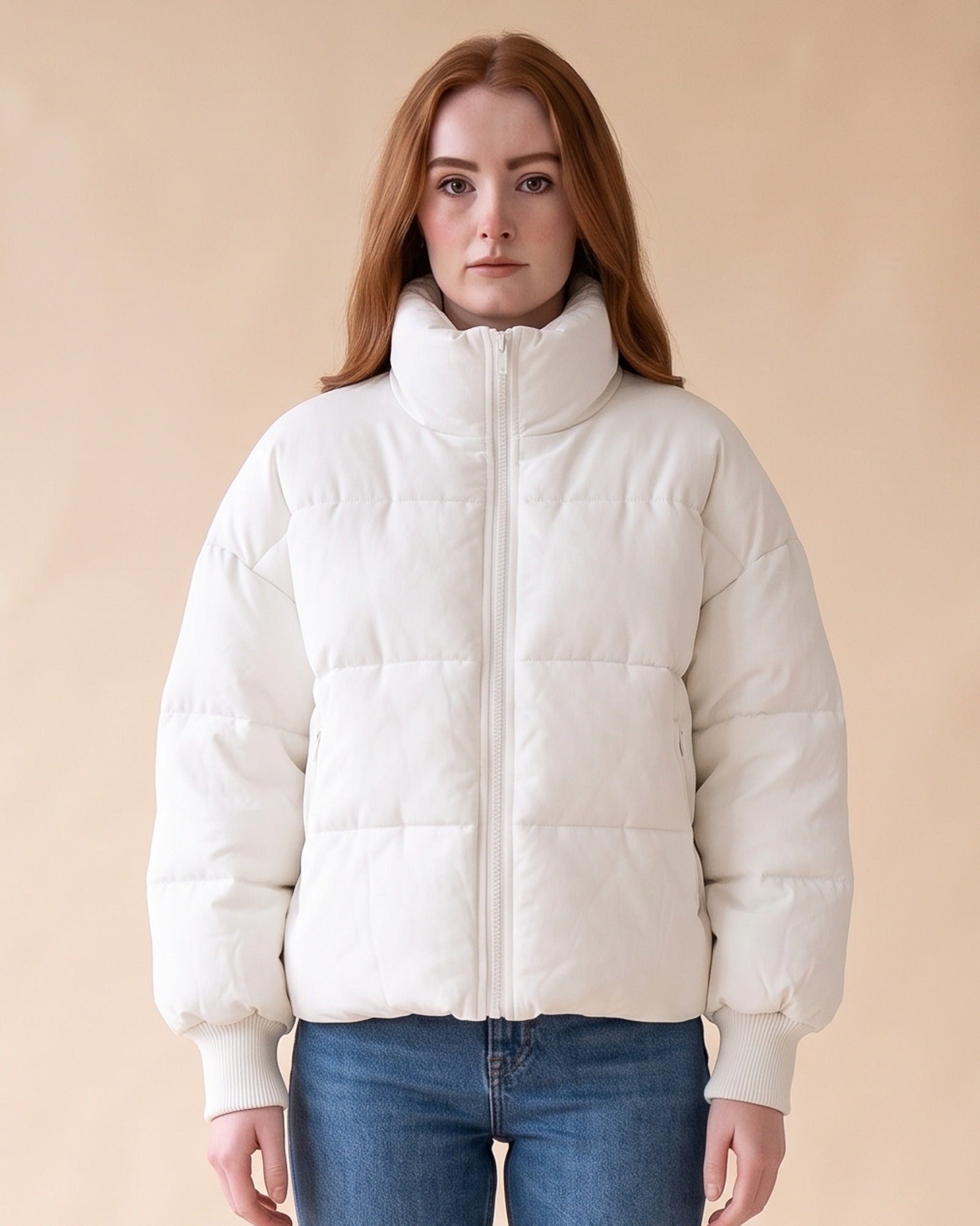Women's Cropped Oversized Puffer Jacket in White