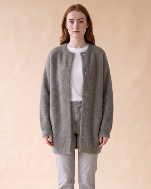 Women's Oversized Knit Cardigan with Snap Button Front in Grey